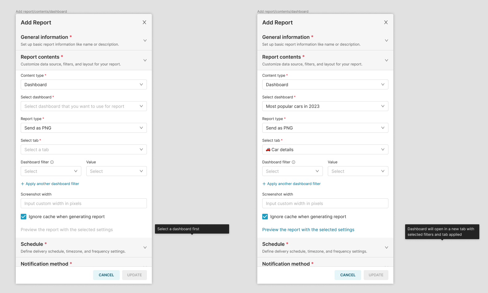 Apache Superset [SIP-110] Proposal for Alert & Report Modal with Dashboard Filters and Tabs