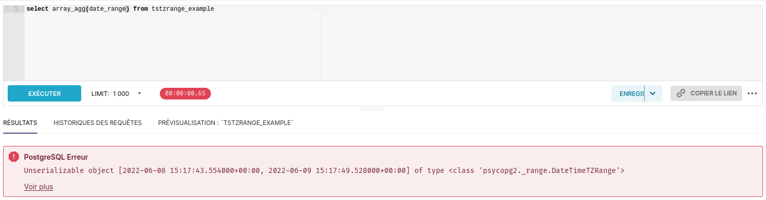 Apache Superset Lack of support for arrag_agg on column type tstzrange in PostgreSQL