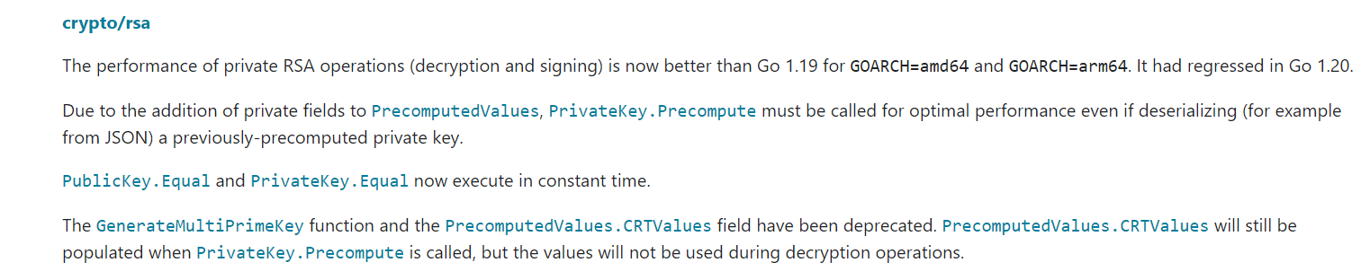 Golang crypto/rsa: Go 1.21 follow-up work