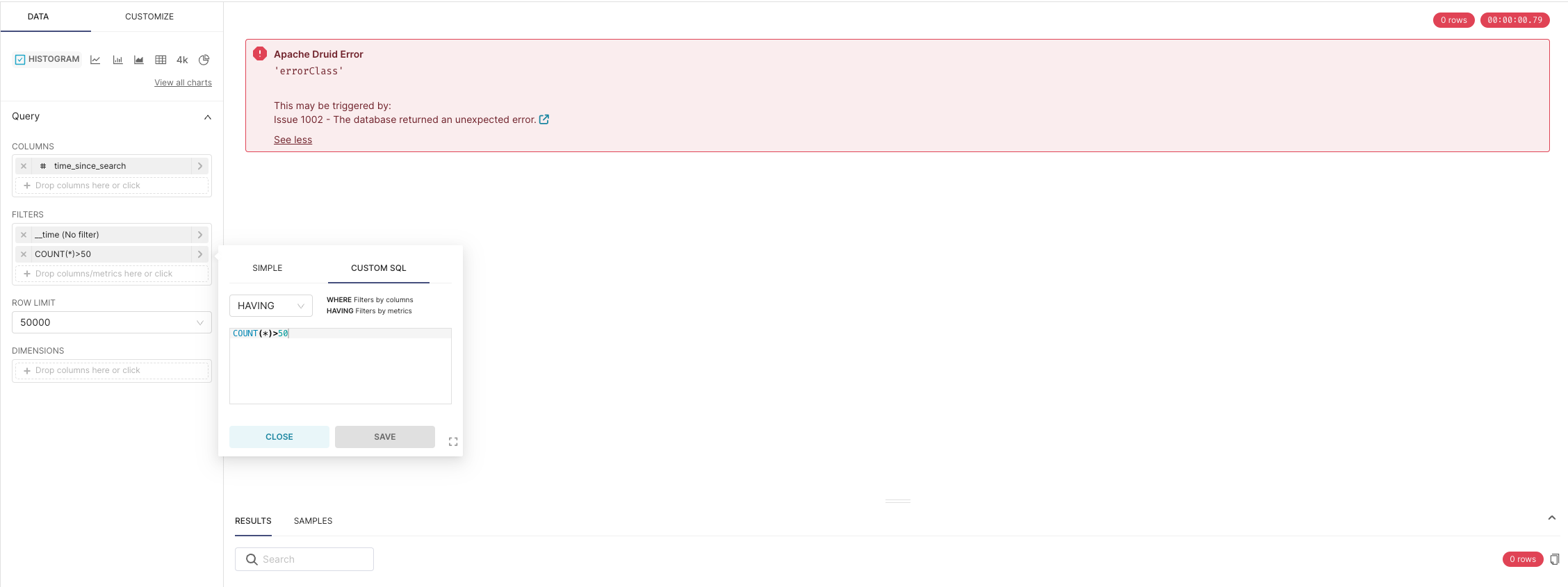 Apache Superset Histogram do not support filter by metric