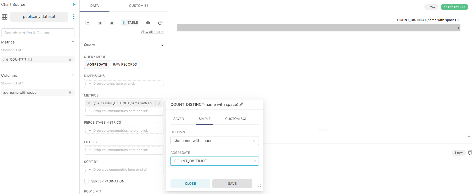 Apache Superset When creating a metric, CUSTOM SQL does not use quotation marks even though they are sometimes necessary