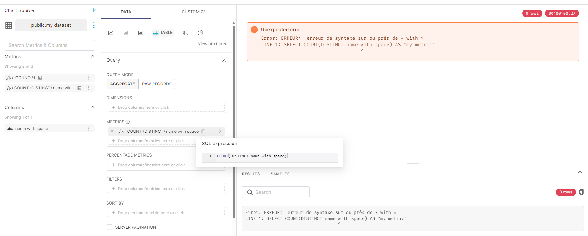 Apache Superset When creating a metric, CUSTOM SQL does not use quotation marks even though they are sometimes necessary
