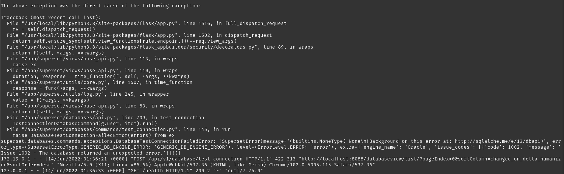 Apache Superset Can't connect to Oracle DB