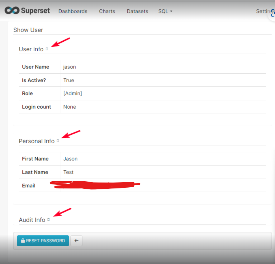 Apache Superset Show User: Expand/contract icon not displayed