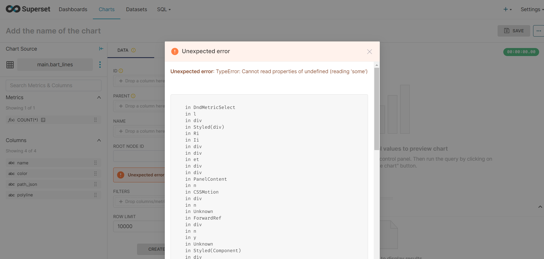 Apache Superset Cannot Add Metrics to Tree Chart