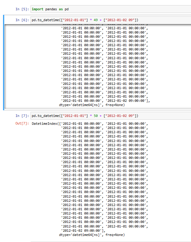 Pandas BUG: datetime parsing: error message indicating position of conflicting string is wrong for larger data