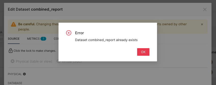 Apache Superset Can't update datasets with duplicated names