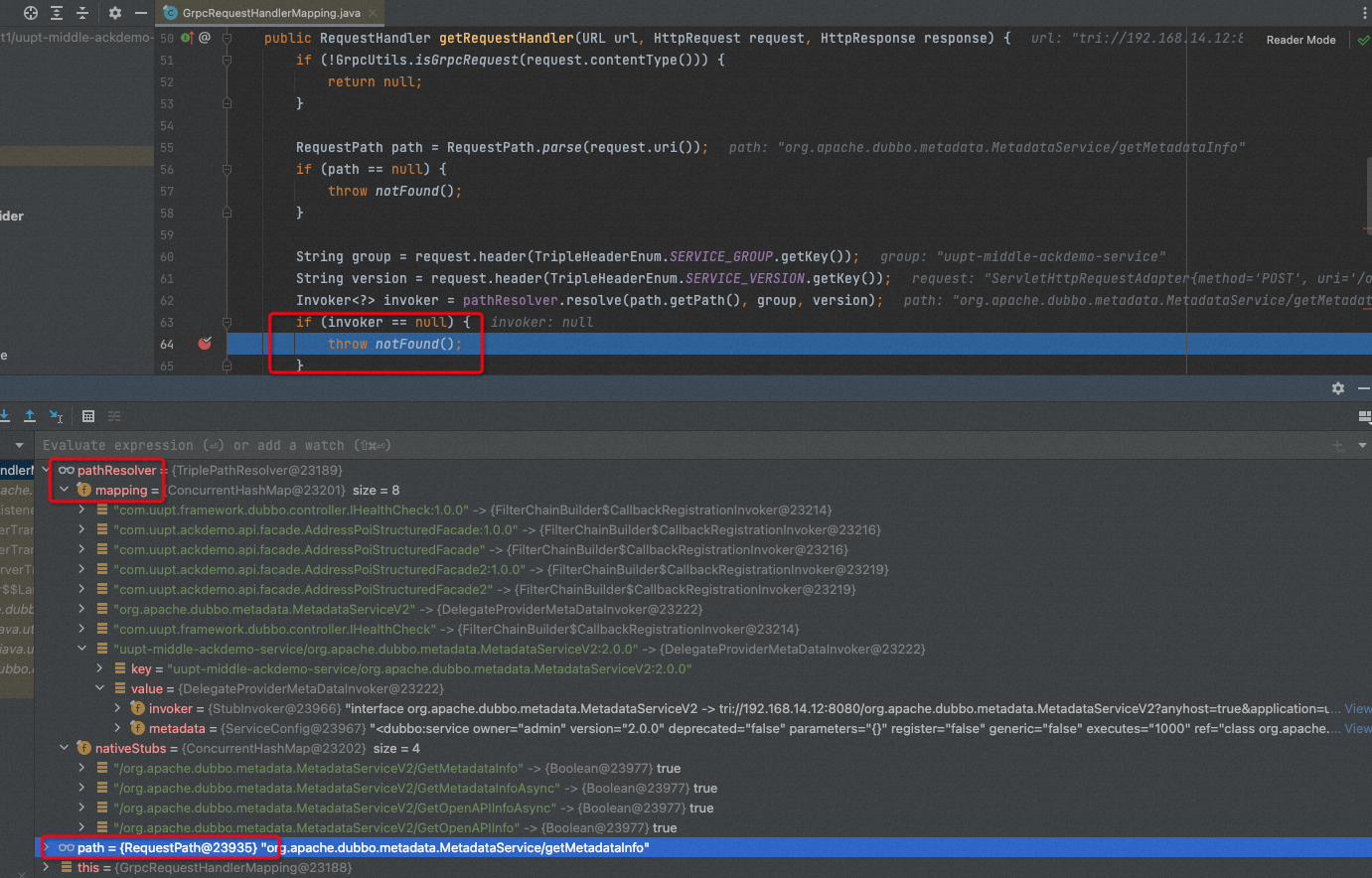 Apache Dubbo [Bug] org.apache.dubbo.remoting.http12.exception.HttpStatusException: Invoker for gRPC not found