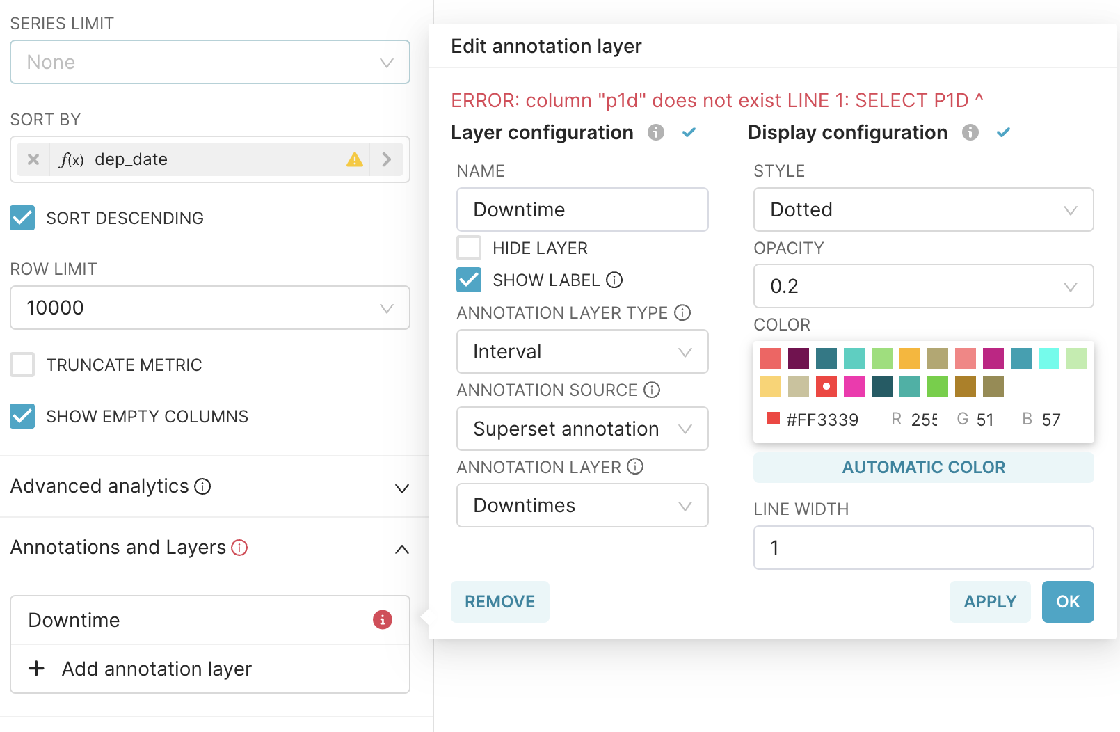 Apache Superset Line chart. Event annotation not work