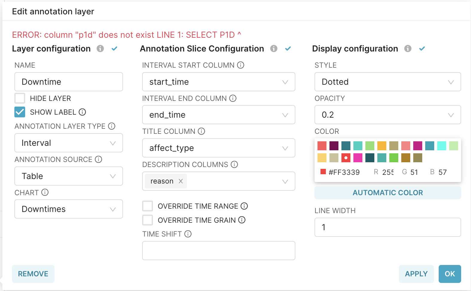 Apache Superset Line chart. Event annotation not work