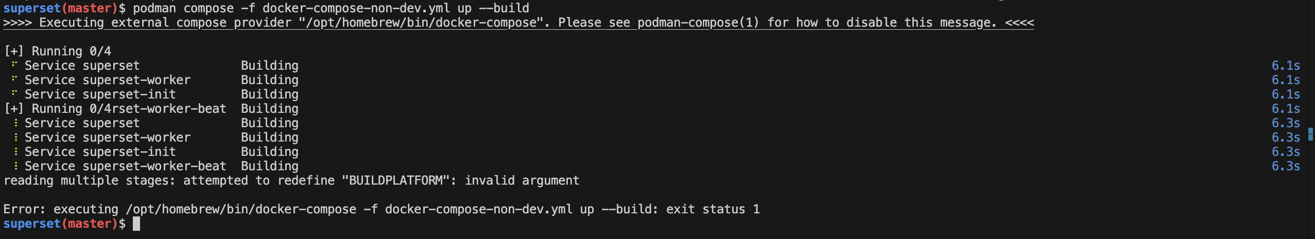 Apache Superset [Bug] redefining BUILDPLATFORM when using Podman