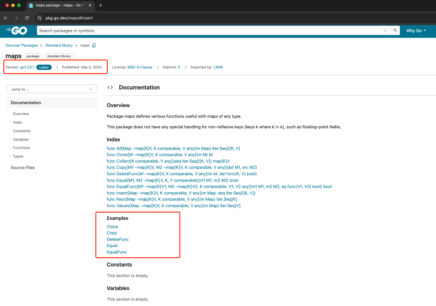 Golang x/pkgsite: Some examples of functions are missing, but there are relevant example codes in the source code