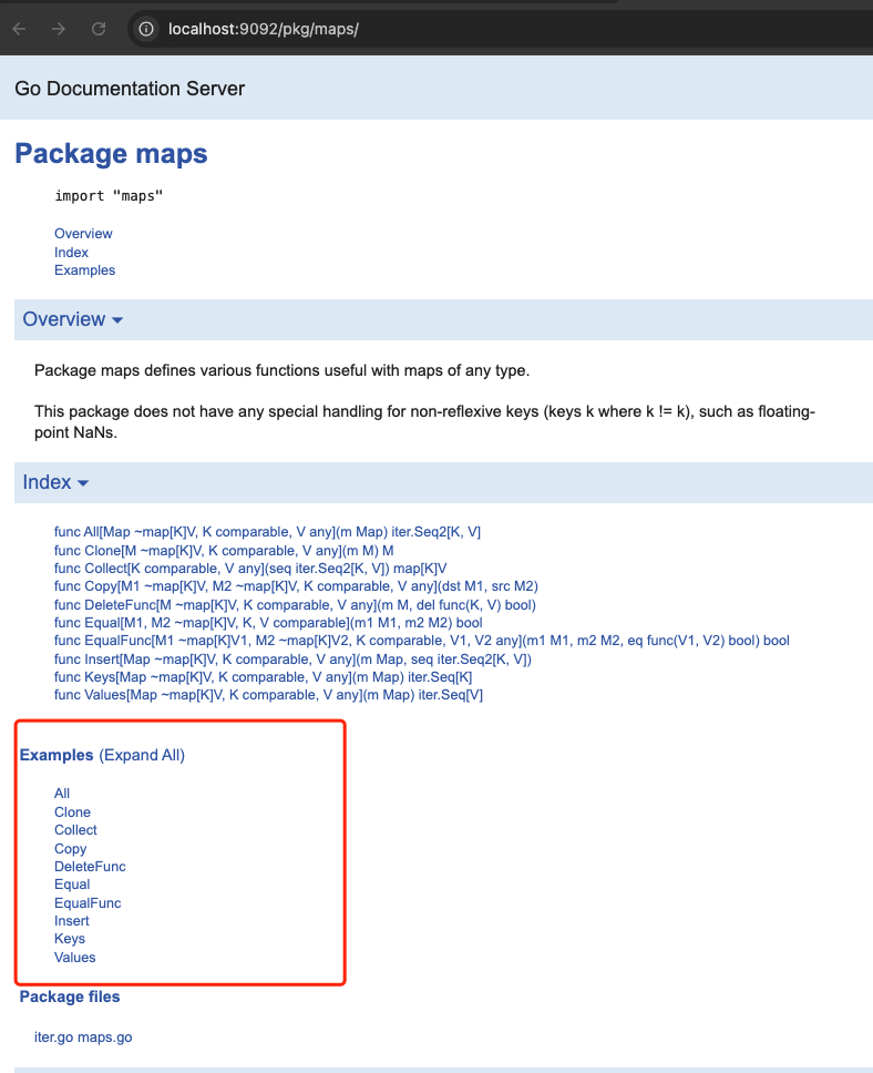 Golang x/pkgsite: Some examples of functions are missing, but there are relevant example codes in the source code