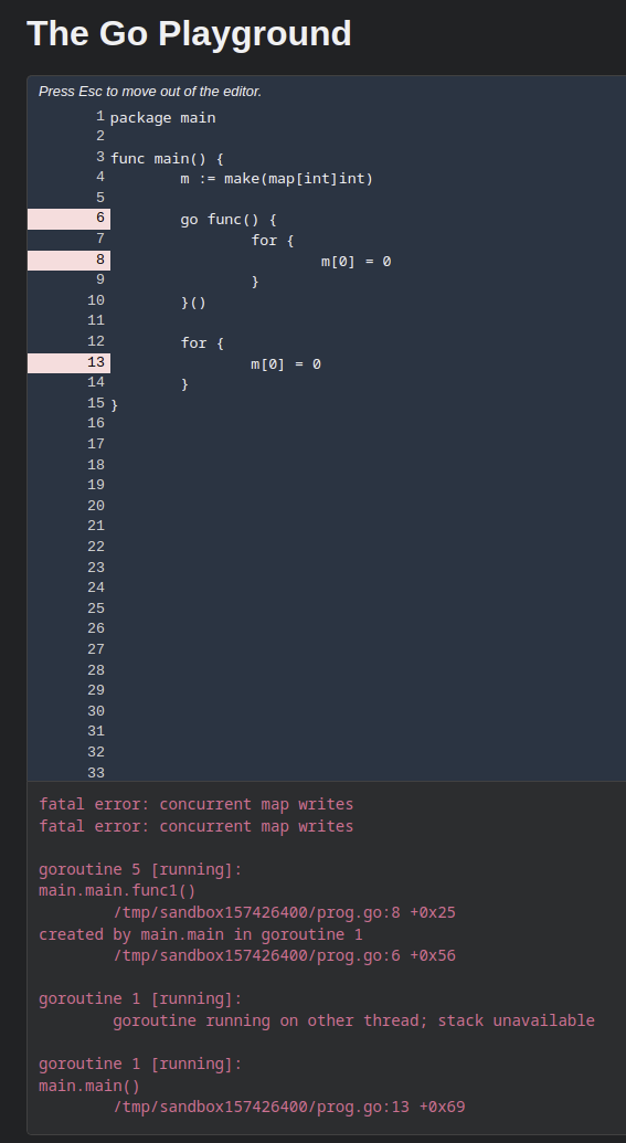 Golang runtime: printing multiple fatal errors may interleave messages